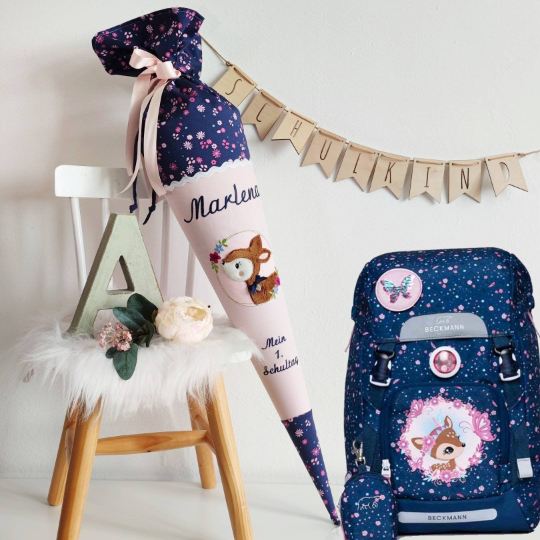 Personalisiertes Schultüte „Forest Deer“ – Pink, Ca. 70–90 Cm, Mit Bambi-Motiv & Name, Abnehmbarer Bezug